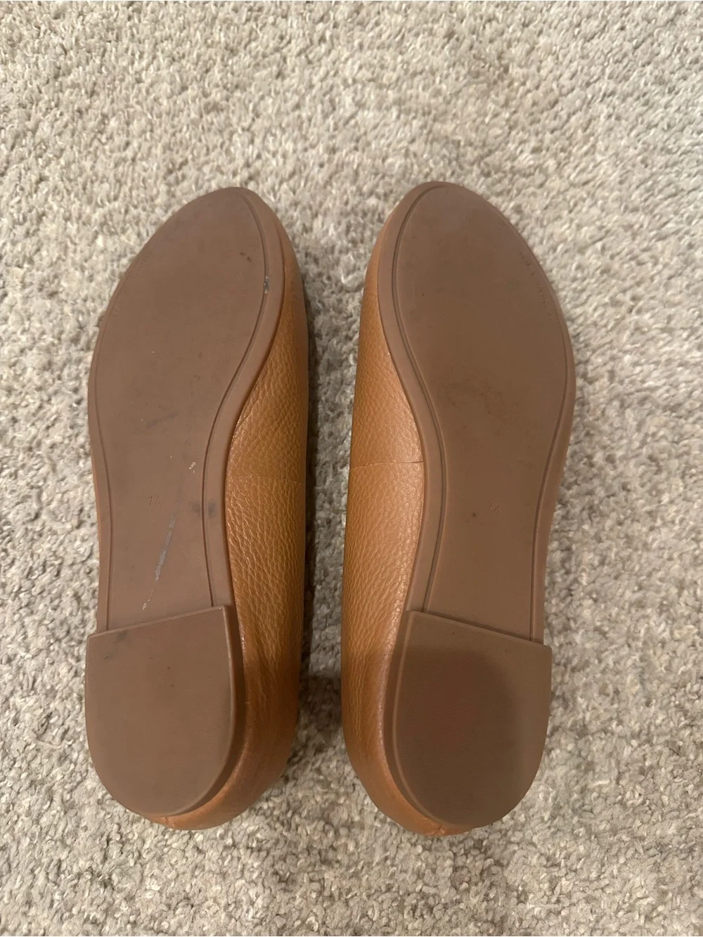 Tory Burch Tan Leather Logo Ballet Flats with Gold Emblem